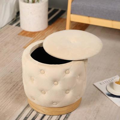 China Modern Round Exquisite Button Stool Comfortable Soft Adorning Design Footrest Stool With Environmental Wood Base for sale