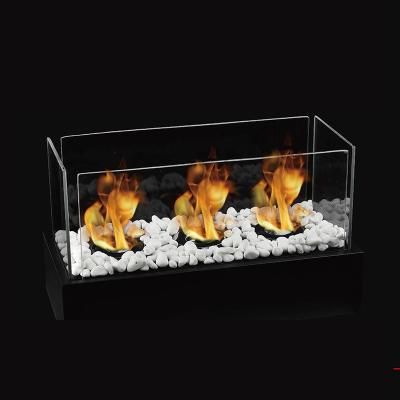 China Modern Rectangle Burner Portable Glass Fire Top Table Camping Garden Materials Glass Metal Bio Ethanol Fireplace Home Outdoor Indoor for sale