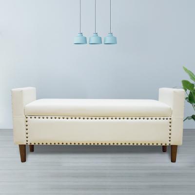 China High Quality White PU Wood Storage Comfort With Armrests Living Room Furniture Storage Ottoman Bench for sale