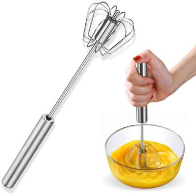 China Factory Wholesale Viable Turning Semi Automatic Egg Beater Kitchen Coffee Milk Creams Mini Manual Spiral Stainless Steel Beater Mixer for sale