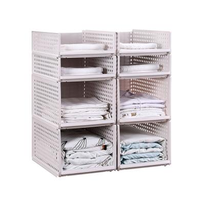 China Modern Hot Sale Plastic White Stackable Storage Shelves Folding Cabinet Baskets Wardrobe Organizer Clothes For Drawer Bedroom for sale