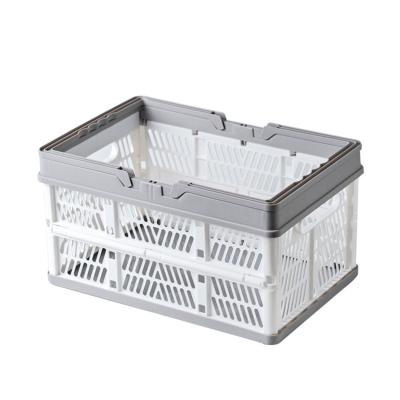 China Plastic Collapsible Stackable Crate Bin Collapsible Storage Bins Clothing Storage Shopping Basket Bins Baskets With Handles Grocery Basket for sale