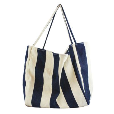 China OEM factory canvas women shoulder bags style fabric reusable striped bag with custom logo for sale