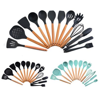 China Best Sustainable Selling Silicon Tongs 12pcs Nonstick Kitchen Utensil Set Silicone Cookware Sets With Wooden Handle for sale