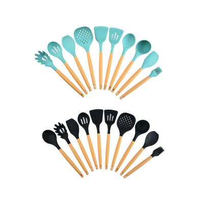 China Sustainable Hot Selling Silicone Spatula 10 Pieces Non-Stick Kitchen Appliances Set Wooden Spoons Utensil Set Kitchen Cooking for sale