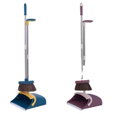 China Amazon Kitchen Lobby Durable Hot Selling Easy Clean Floor Standing Foldable Broom and Dustpan Set with Long Handle for sale