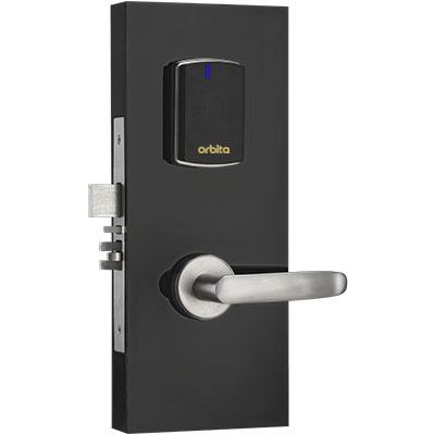 China Durable Key Card Lock Classic Technology Keyless High Steel Coin Wooden Hotel Security Door Lock With Handles Key for sale