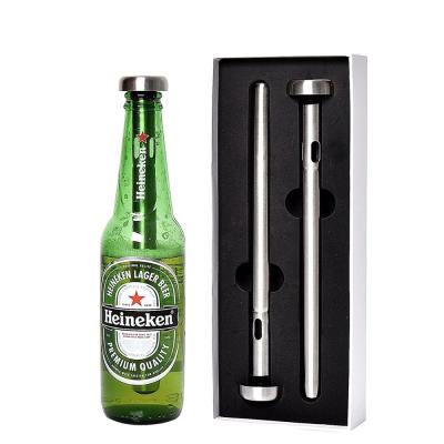 China Sustainable 2 Pcs / Set Reusable Stainless Steel Beer Stick Colder With Gift Box for sale