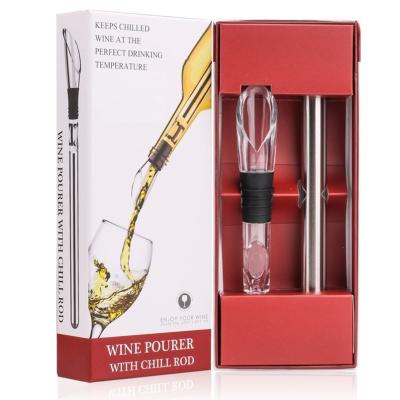 China Sustainable High Quality 4 In 1 Stainless Steel Wine Freezer Cooler Stick , Wine Fridge Rod With Gift Box for sale