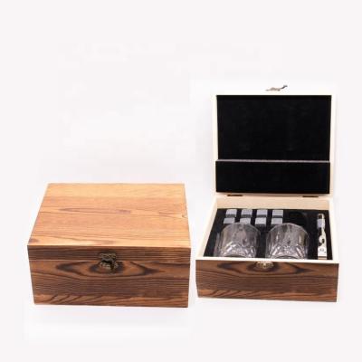 China Viable Premium Ice Rocks Gift Set 8 Cool Granite Stones With 2 Crystal Glasses In Wooden Box For Whiskey Stone for sale