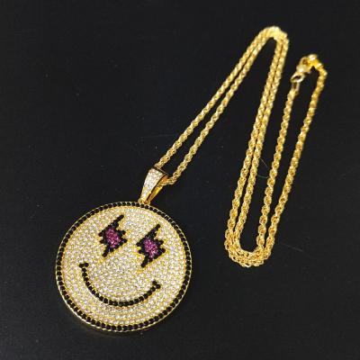 China Luxury Gold Plated Men's Hiphop Hip Hop Hitter Fashion Jewelry Smiley Lightning Full 3A Twist Chain Necklace for sale