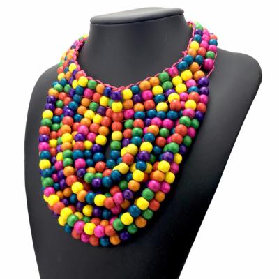 China Handmade Multicolor Wooden Beaded African Jewelry BOHEMIA Trend Statement Bib Necklaces Beaded Bib Necklaces Accessories for sale