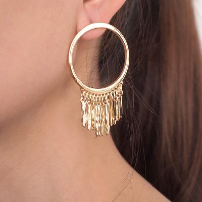 China Vintage Punk Fashion Plated Gold Drop Tassel Earrings Statement Metal Circle Earrings For Ladies for sale