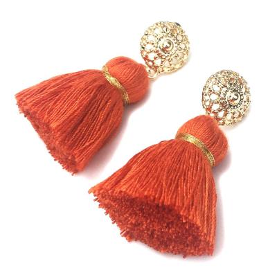 China FASHIONABLE Simple Bohemian Gold Plated Handmade Fringed Stud Tassel Earrings Metal Drop Dangle Earrings Ethnic Jewelry for sale