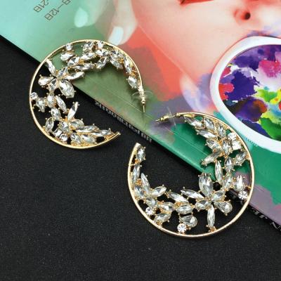 China BOHEMIA Trendy Large Rhinestone Circle Earrings For Women Luxury Statement C Shape Flower Circles Earrings Wedding Jewelry Gifts for sale