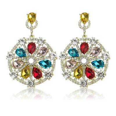 China FASHIONABLE Crystal Drop Earrings Luxury Jewelry Rhinestone Vintage Rhinestone Circular Colorful Stones Dangle Earrings For Women for sale