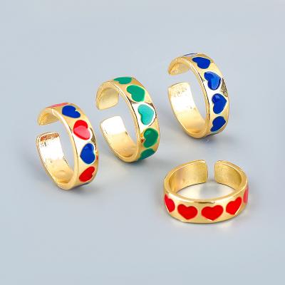 China 2021 Fashion Trendy Colorful Enamel Love Heart Ring Hip Open Hop Rings For Women Men Finger Jewelry Accessories Gifts for sale