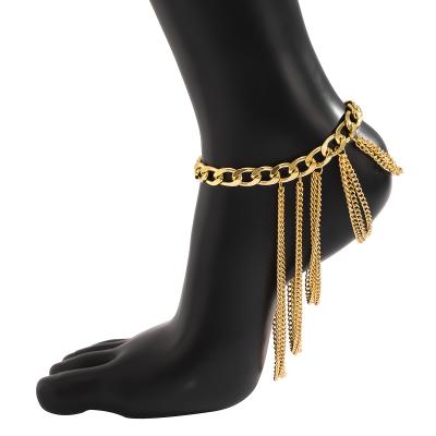 China FASHIONABLE Minimalist Gold Plated Shoes Chains Multi Layered Jewelry Statement Tassel Anklet Female Foot Accessories for sale