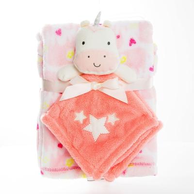 China Anti-Static Baby Blanket Soft Cotton Newborn Clothes Wrap Set Fleece with Animal Toy for sale