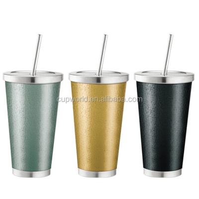 China 18oz bpa free paint stainless steel hammered tumbler sustainable with straw for sale