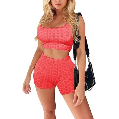 China 2021 Summer Women's QUICK DRY 2 Piece Set High Elastic Jacquard Women's Casual Outfits 2 Pieces Women Swimsuit Set for sale