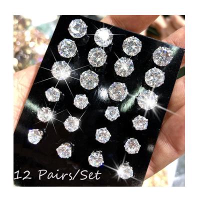 China 12 Pairs Punk/Spell Map D.C.A. CZ Light Wedding Shiny Stud Earrings Set For Men Crystal Piercing Earing Oorbellen Women for sale