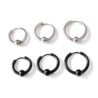 China 6PCS/Set Real Stainless Steel Men's Small Round Circle Hoop Earring Women TRENDY With Pearl Black Piercing Ear Ring Jewelry Gifts for sale