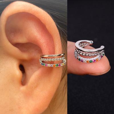 China 1Pc Geometry Rainbow Clipcuff Wrap Punk Clip On Earrings Women Girls Climber Ear Cartilage Bone Clip CZ Fake Earring Non Piercing for sale