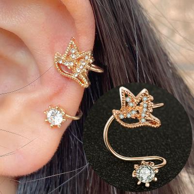 China 2022 New Punk Chenille Hook Earrings Ear Clip No Pierced Vintage Crystal Rhinestone Ear Cuff Wrap Clip Earrings Cute Elegant Small for sale