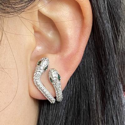 China New 1Pcs Rainbow Punk Zircon Double Headed Snake Clip Earrings For Women Girl Crystal Wrap Ear Cuff Studs Punk Earring Piercing Jewelry for sale