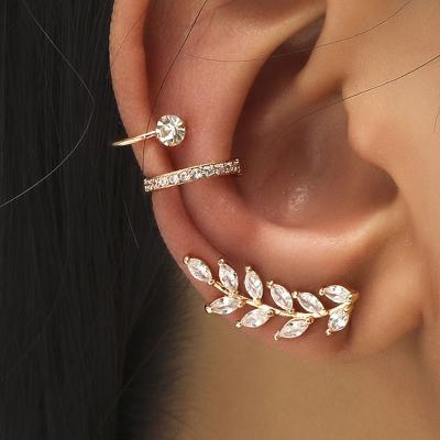 China TRENDY Minimalist Small Star Rhinestone Ear Clip Studs Earrings Set Leaf Flower Sunflower Geometric Pearl Zircon Non Pierced Earrings for sale