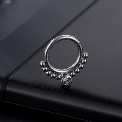 China Fashion Neo-Gothic Titanium Steel Body Cartilage Ear Tragus Zircon Ring Round Ball Septum Clicker 1PC Nose Piercing Jewelry for sale