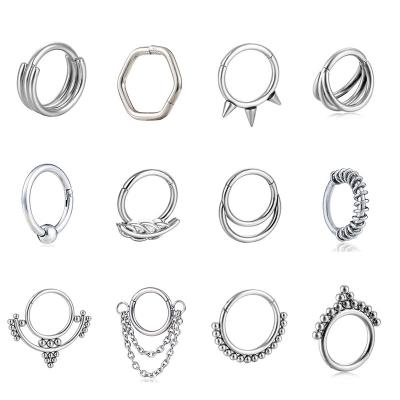 China 1Pc Neo-Gothic Titanium Steel Nose Ring Nase Septum Piercing Ring Leaf Chain Beads For Women Men Cartilage Body Piercing Gothic Jewelry for sale