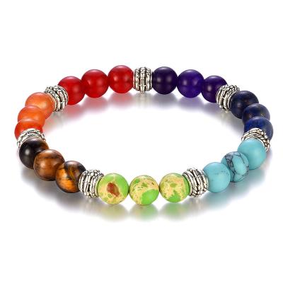 China BOHEMIA 100% Natural Stone Beaded 7 Chakra Charm Bracelets Bangles For Women Men Yoga Buddha Player Small/Large 2 Sizes Drop Shipping for sale