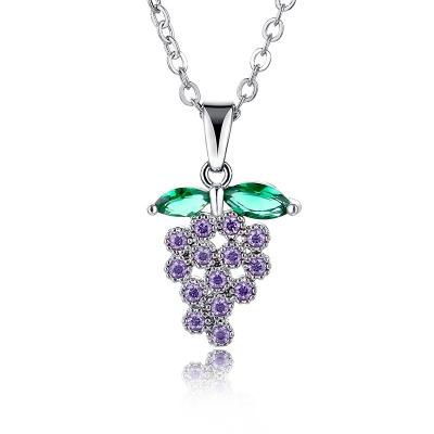 China FASHIONABLE Creative Girls Purple Crystal Pendant Necklace For Lady Full Zirconia Jewelry Necklace Grape Fruit Gift For Friend for sale