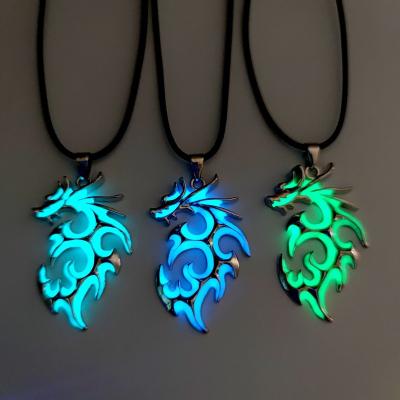 China Vintage New Dragon Necklace Fluorescence Glow In Luminous The Dark Necklace For Women Men Halloween Party Night Glowing Jewelry for sale