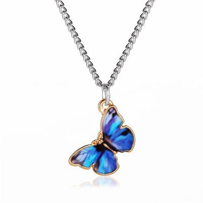 China FASHIONABLE Korean Blue Romantic Pendant Necklace Women Butterfly Engagement Accessories Long Chain Female New Year Gifts Girls for sale