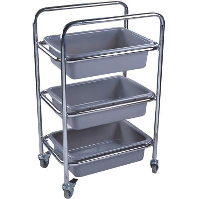 China Easily Cleaned Restaurant Tableware Collection Serving Cart Stainless Steel Frame Serving Cart Trolley with Buckets for sale