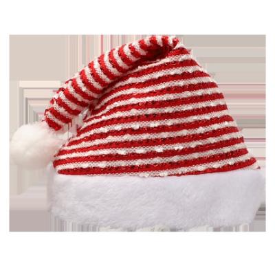 China Portable Red Strip Fleece Christmas Decoration Shiny Christmas Hat Santa Claus Hat for sale