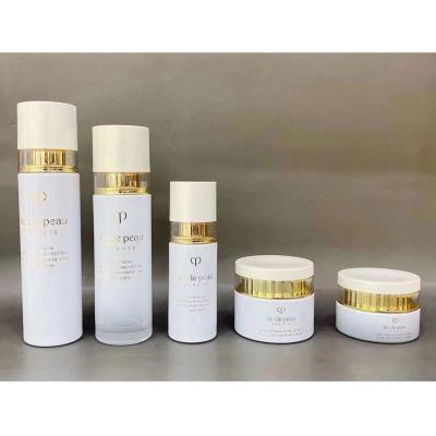 China Hot Selling Luxury Personal Care Cosmetic Packaging Set Cosmetic Glass Bottle And Glass Cream Jar for sale