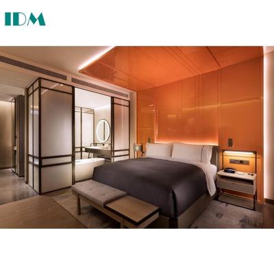 China Solid Wood IDM001 Foshan Customized Hilton Design Modern 5 Star Hotel Furniture Set Bedroom Set for sale