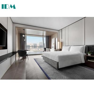 China Mixed Modern Dark Color Solid Wood High Gloss Wood Metal Hotel Bedroom Furniture IDM-446 for sale