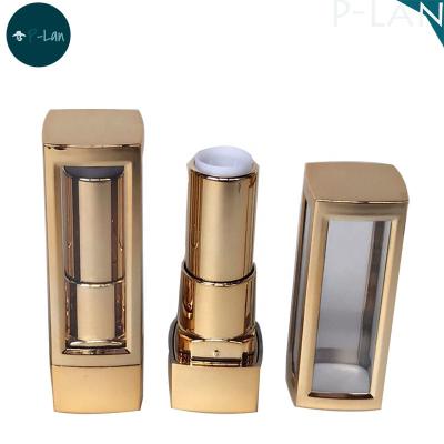 China Wholesale Recyclable Stock 12.1mm Square Mark Plan Lipstick Plastic Gold Tube for sale