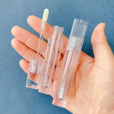 China Custom Brand MOQ 100pcs PETG Crystal Clear Unique Lip Gloss Containers 4ml Tube Square Plan Label Lip Gloss Tubes for sale