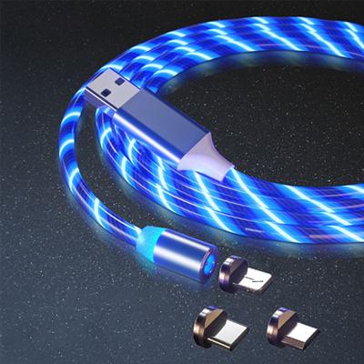 China Hot Sale 2m MP3/MP4 Player Mobile Phone 3 In 1 Led Flowing Lightweight Magnetic USB Cable for sale