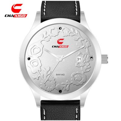 China luxury mens wristwatches gold case calendar chaxigo reloj de hombres fashion full cheap leather man watch for sale