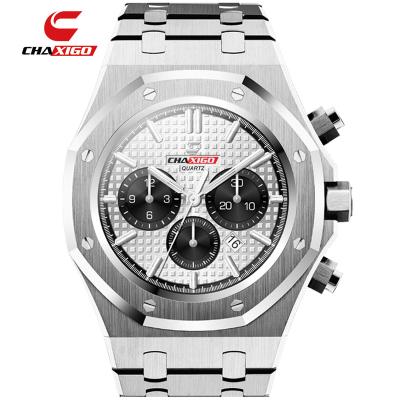 China Full calendar chaxigo 2021 new business sports quartz watch waterproof men's wrist logo stainless steel watch factory wholesale custom for sale