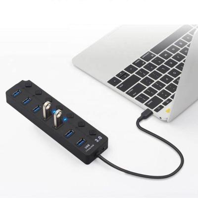 China 7 Port Multi Port USB 3.0 HUB High Speed ​​USB Splitter With 7 Turn Button ON HB004 for sale