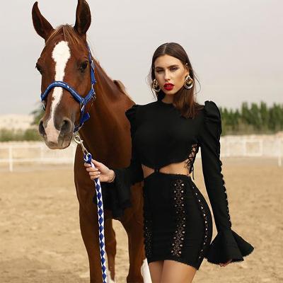 China Ladies Set Two Piece Breathable Long Sleeve Women Knitted Suit Fashion Crop Sexy Top And Skirt Women Teams Dress Dresses for sale