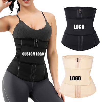 China Custom Logo Zipper Front Lose Weight Slim Body Back Support Belly Compression Belt Waist Trainer Women for sale